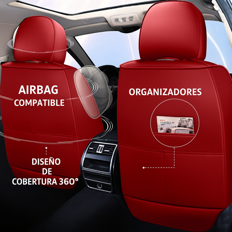 Funda de Auto Universal Turbo en Cuero Legítimo con AirBag +REGALOS: Alfombra de Cuero y Funda para Volante